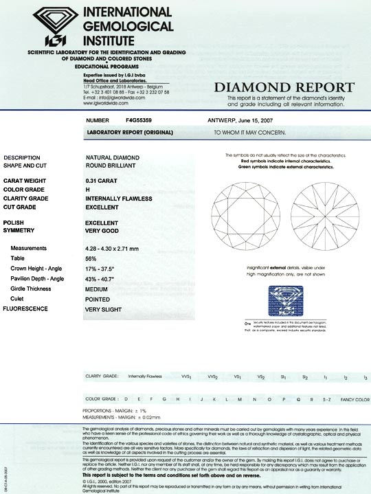 Foto 9 - Brillant 0,31 Diamant Lupenrein Wesselton IGI Excellent, D6030