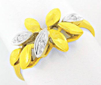 Foto 1 - Designer-Ring, Gold Blätter, Diamanten! River! 14Karat, S0292